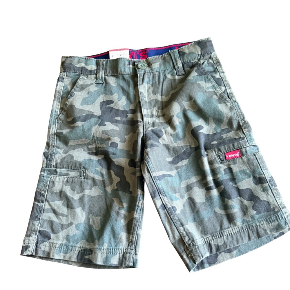Levis Youth Cargo Shorts Camouflage Green Size 8 Regular Adjustable Waist NWT